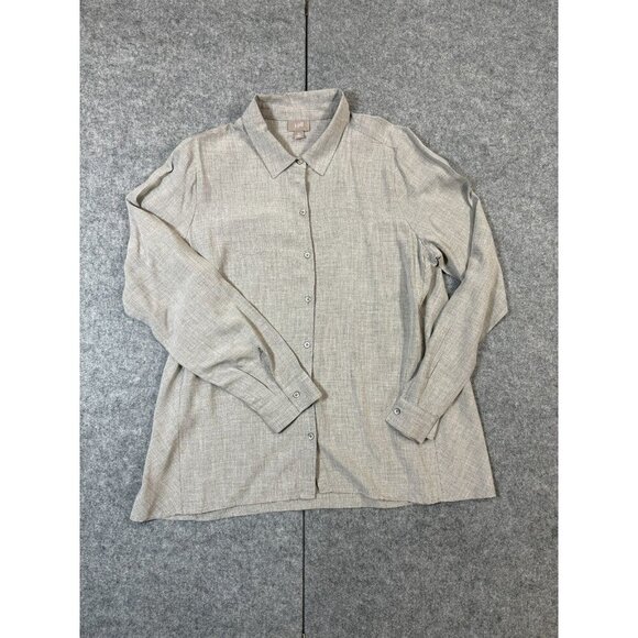 J.Jill Shirt Women Medium Heather Gray 100% Rayon Long Sleeve Collared Button Up - Picture 1 of 7